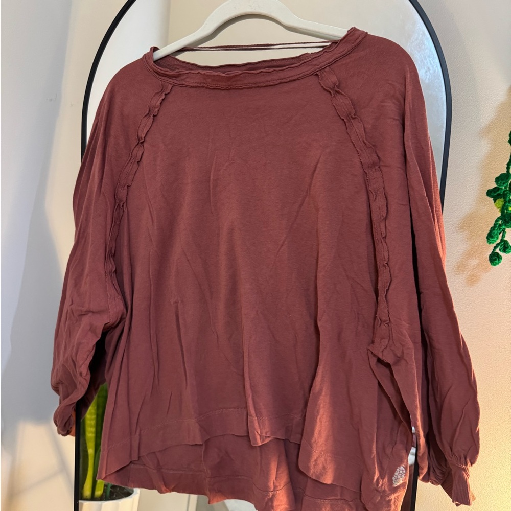 Free People Women's Washed Rust Long Sleeve Lightweight Top